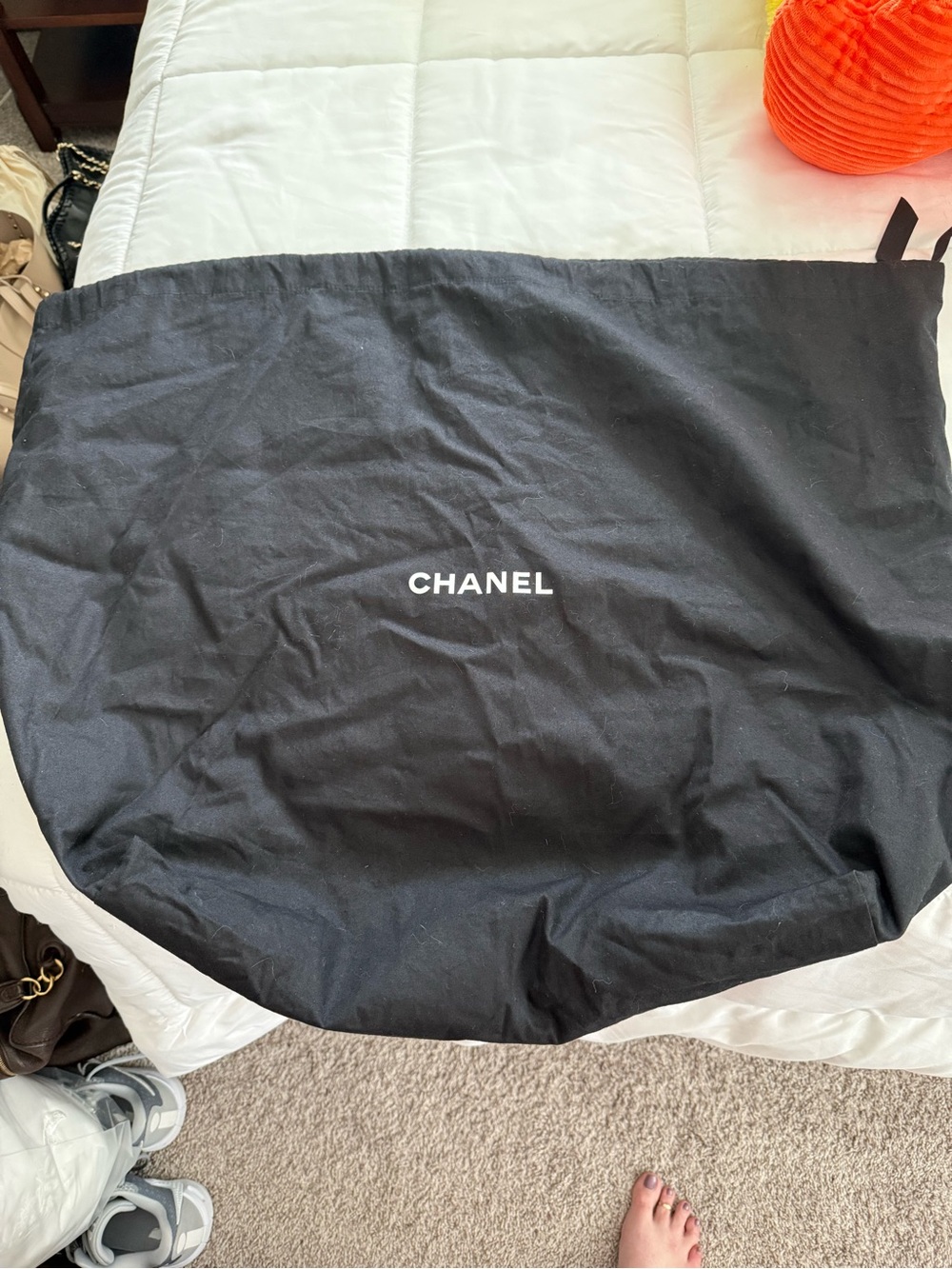 CHANEL Black and White Logo Large Fabric Dust Bag
